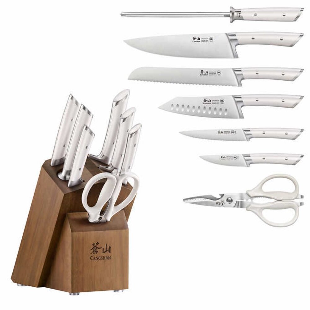 Cangshan Rainier Series 8-Piece Knife Block Set, Forged German Steel, (White)